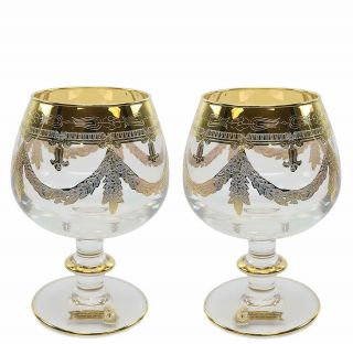 Interglass Italy " Cognac " 2 - Pc Luxury Crystal Glasses,  Vintage Design,  24k Gold