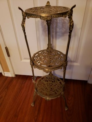 Vintage Brass 3 Tier Plant Stand End Table H - 28 " X R - 10 "