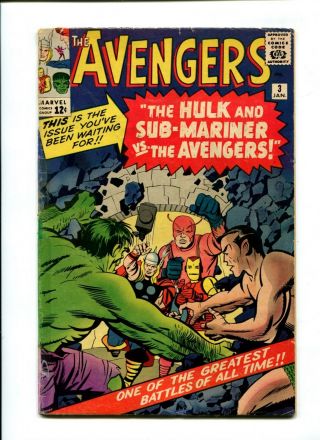 Avengers 3 Vintage Marvel Comic Key 1st Hulk & Sub - Mariner Team - Up Silver 12c