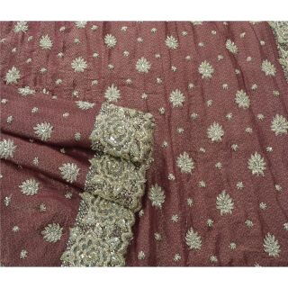 Sanskriti Vintage Purple Heavy Saree Pure Georgette Silk Fabric Hand Beaded Sari 3