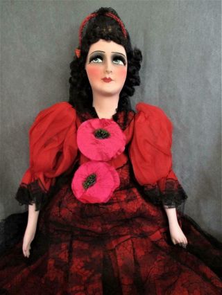Vintage 28 " Spanish Lady Boudoir Doll Stockingette Face,  Comp Limbs,  A,  Cond.