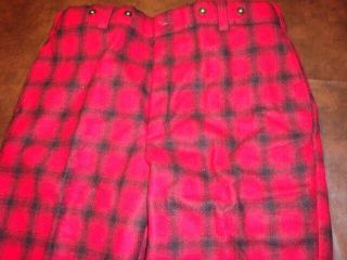 Classic Northwoods Woolrich Red & Black Plaid Wool Hunting Pants 40 " X30 "