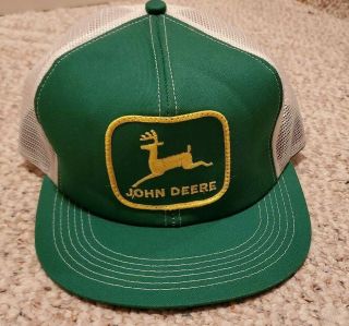 Vintage 70s 80s Green John Deere Snap Back Big Logo Hat Cap Trucker K Prod