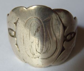 Antique 830 Silver Cigar Band Ring With Ciphers O & (?) Size 9