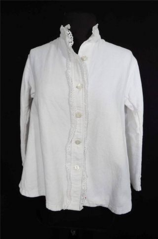 Rare French Antique Edwardian Era White Quilted Cotton Blouse Size Large
