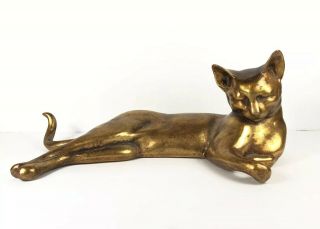 Mcm Vintage Anthony Freeman Mcfarlin Lounging Cat Mid Century Pottery Gold 177
