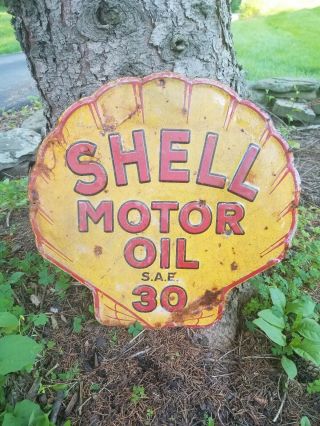 Vintage Old Shell Motor Oil Metal Sign Gas Advertising Motorcycle Ford Garage