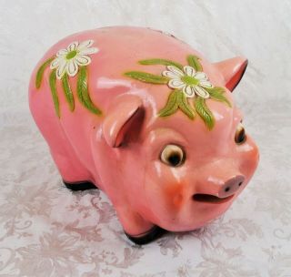 Large Vintage Mid Century Retro Chalkware Plaster Piggy Bank Pig Statue