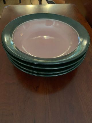 Set Of 4 Vintage Heath Ceramics Pottery Peacock Rose (?) Pasta Bowls
