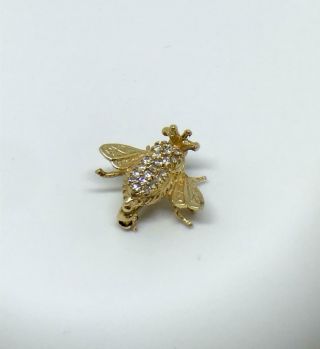 Vintage 14k Yellow Gold And Diamond Bee Pin/pendant/brooch