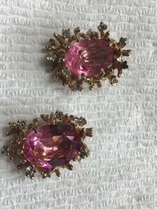 Panetta Vintage Ear Clips With Pink Stones