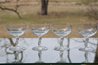 Vintage Etched CRYSTAL Cocktail Coupe glasses,  Set of 4,  Fostoria 1950 ' s 8