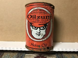 Oilzum Empty Early Vintage One Quart Oil Can.  White & Bagley Worcester Mass