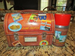Vintage Good Very Rare 1959 Globe Trotter Dome Metal Lunchbox & Thermos