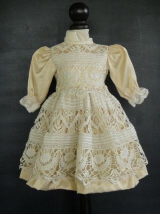 Beige Silk French Doll Dress For 16 - 17 " Doll - Antique Style - Made In France.