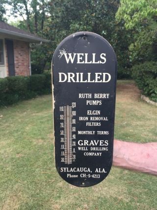 Vintage Metal Advertising Thermometer - Graves Well Drilling - 1950’s - Alabama