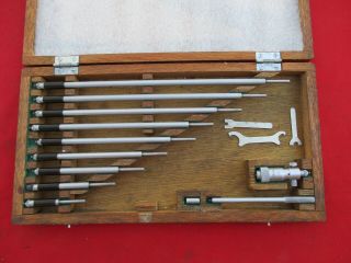 Vintage Mitutoyo 141 - 133 Inside Micrometer Set 2 - 12 Inch W/ Wooden Case (1442)