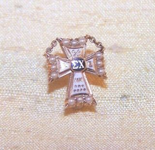 Vintage Sigma Chi Fraternity 10k Gold Pin Badge Sweetheart Pearls Beta Delta Old