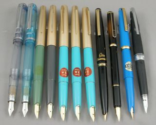 Pilot - 10 Vintage - Old - Stock Fountain Pens For Use,  Parts,  1 Myu
