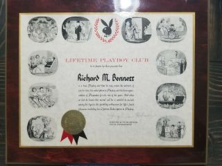 Lifetime Playboy Club Plaque - - Signed By Hugh Hefner (c.  1960) Rare