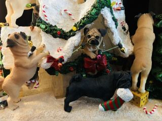 The Danbury - Pug Christmas Doghouse Lighted - Very Rare and Retired 12