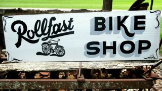 Primitive Old Vintage Antique Style Painted Wood Rollfast Bicycle Bike Shop Sign