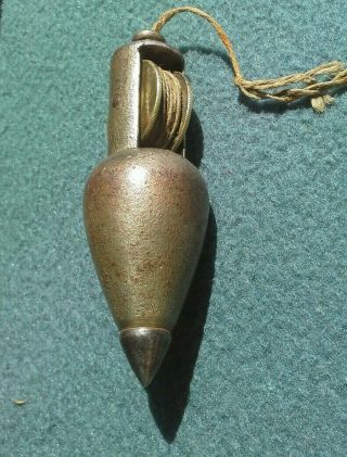 Vintage Plumb Bob 4.  5 " Iron,  With Built - In Line Reel.  12 Oz.