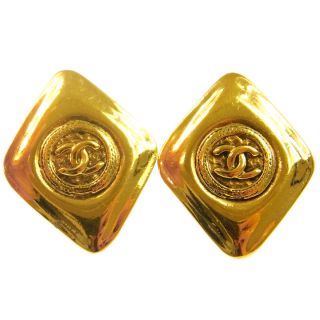 Auth Chanel Vintage Cc Logos Earrings 1.  0 - 1.  4 " Clip - On Gold - Tone Ak16693c