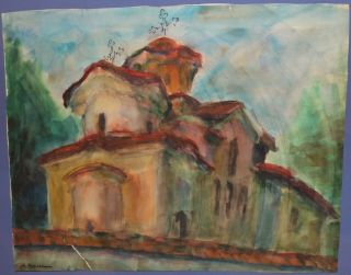 Russian art,  Vintage avant garde painting,  Landscape,  signed M.  Larionow 2