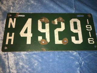 Vintage 1916 Hampshire Porcelain License Plate Tag 4929