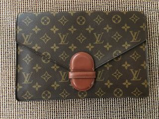 Vintage 1988 Louis Vuitton Monogram Leather Clutch 80s Made In France Luxury