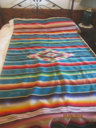 Vintage Early Saltillo Mexican Serape Striped Blanket Rug 46 " X 88 " Wool Vibrant