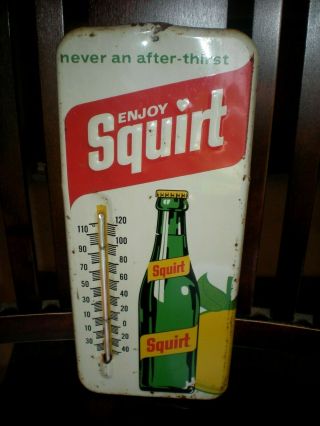Vintage Enjoy Squirt Sign Thermometer Bottle Soda Pop Drink Tin Glass Ad Lemon