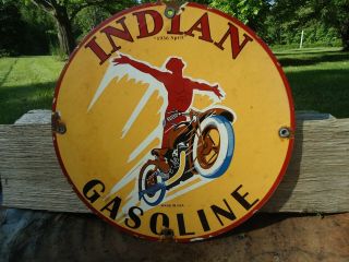Vintage 1936 Sprit Indian Motorcycle Gasoline Porcelain Advertising Sign