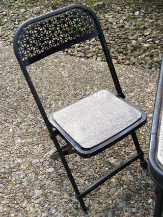 Vintage 1950 ' s Hampden Childs Metal Folding Card Table Chairs Set Mid - Century 2