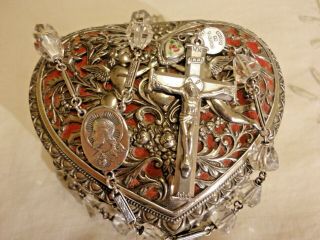 Huge Antique Sterling Silver Rosary Sacred Heart Solid Links Angels Box Vintage