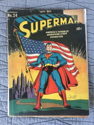 Rare 1943 Golden Age Superman 24 Classic Patriotic Cover Complete