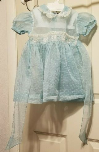 Vintage Toddler Girls Blue Sheer Swiss Dot Lace Trimmed Size 2