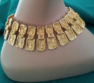 Rare Vintage Mimi Di N Gold Plated Aztec Collar Necklace