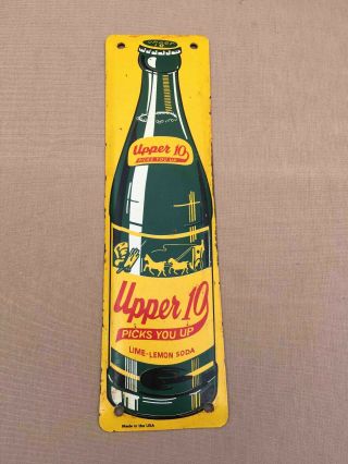 Vintage Upper 10 Lemon Lime Soda Bottle Painted Tin Advertising Door Push