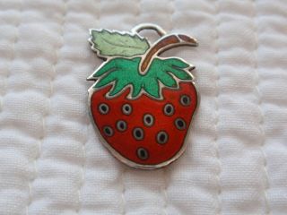 Vintage Sterling Silver Guilloche Enamel Strawberry Charm Pendant Mexico Taxco