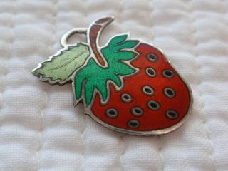 Vintage Sterling Silver Guilloche Enamel STRAWBERRY Charm Pendant Mexico Taxco 2