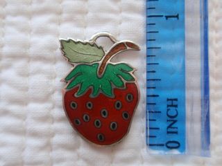 Vintage Sterling Silver Guilloche Enamel STRAWBERRY Charm Pendant Mexico Taxco 4