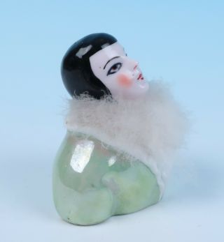 Antique Art Deco German Porcelain Half Doll Pierrette Powder Puff Holder Jar Box 2