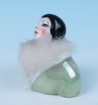 Antique Art Deco German Porcelain Half Doll Pierrette Powder Puff Holder Jar Box 5