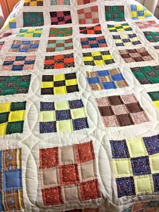 Omg Beautifully Made Vintage Handmade Nine Patch Quilt 101 " X 89 "