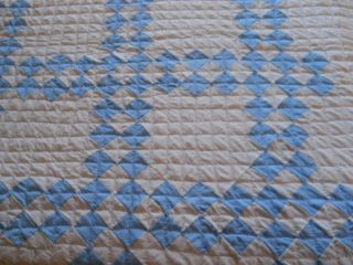 Vtg Light Blue/white Postage Stamp Quilt - Twin Size - Handmade - Hand Quilted - 102x64