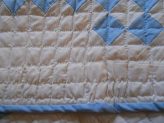 Vtg Light Blue/White Postage Stamp Quilt - Twin Size - Handmade - Hand Quilted - 102x64 7