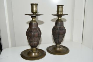 Trench Art Candlesticks Mills Style Ww1 - Totally And Very Rare