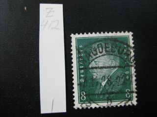 Deutsches Reich Mi.  412z Stamp W/ Rare Green Gum Cv $900.  00